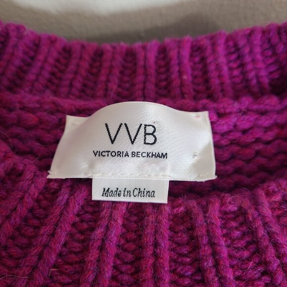Victoria Beckham VVB Sz L Alpine Wool Cable Knit Sweater Raspberry Purple - Picture 9 of 9